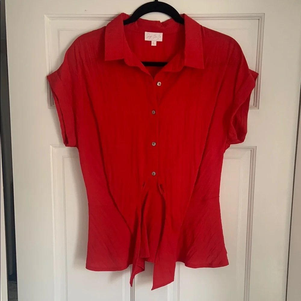 Red Button-Up Women's Top - Picture 2 of 5